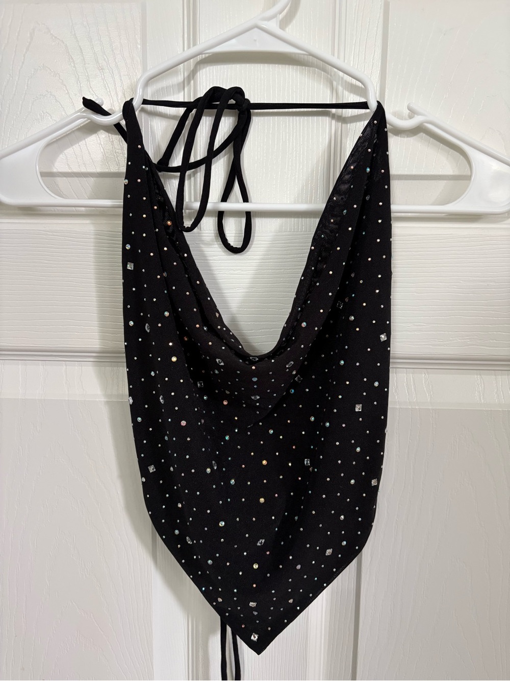 Windsor Black Bandana Backless Top with Iridescent Rhinestones